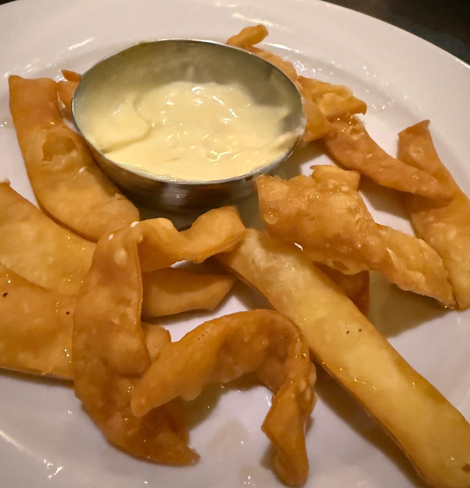 Traditional Indian Sweet Crispy Dippers with white chocolate dip